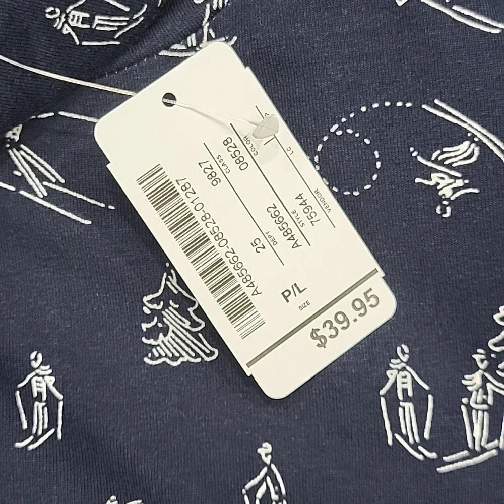 Christopher and Banks Womens Turtleneck Top Petite Large Size Printed Navy Shirt - Picture 6 of 10